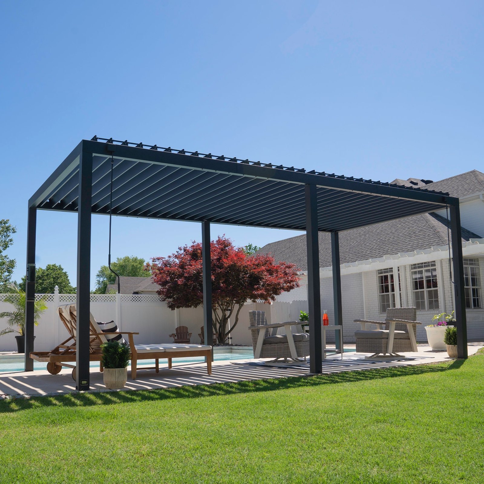 2305120-HERO-01.jpg 20x10 Sarasota Steel Louvered Pergola - Image 1
