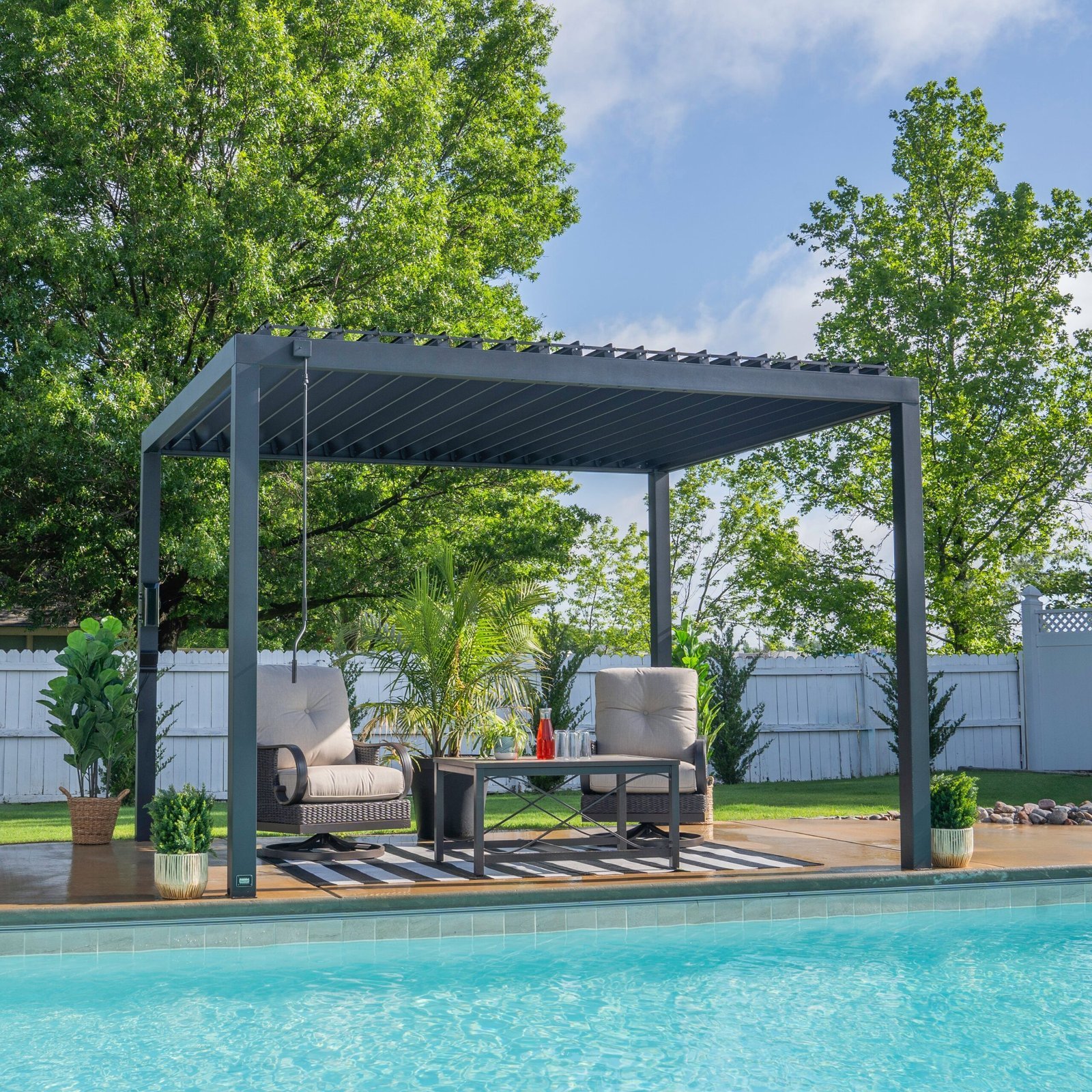 2407046-HERO-02.jpg 12x10 Sarasota Steel Louvered Pergola - Image 1