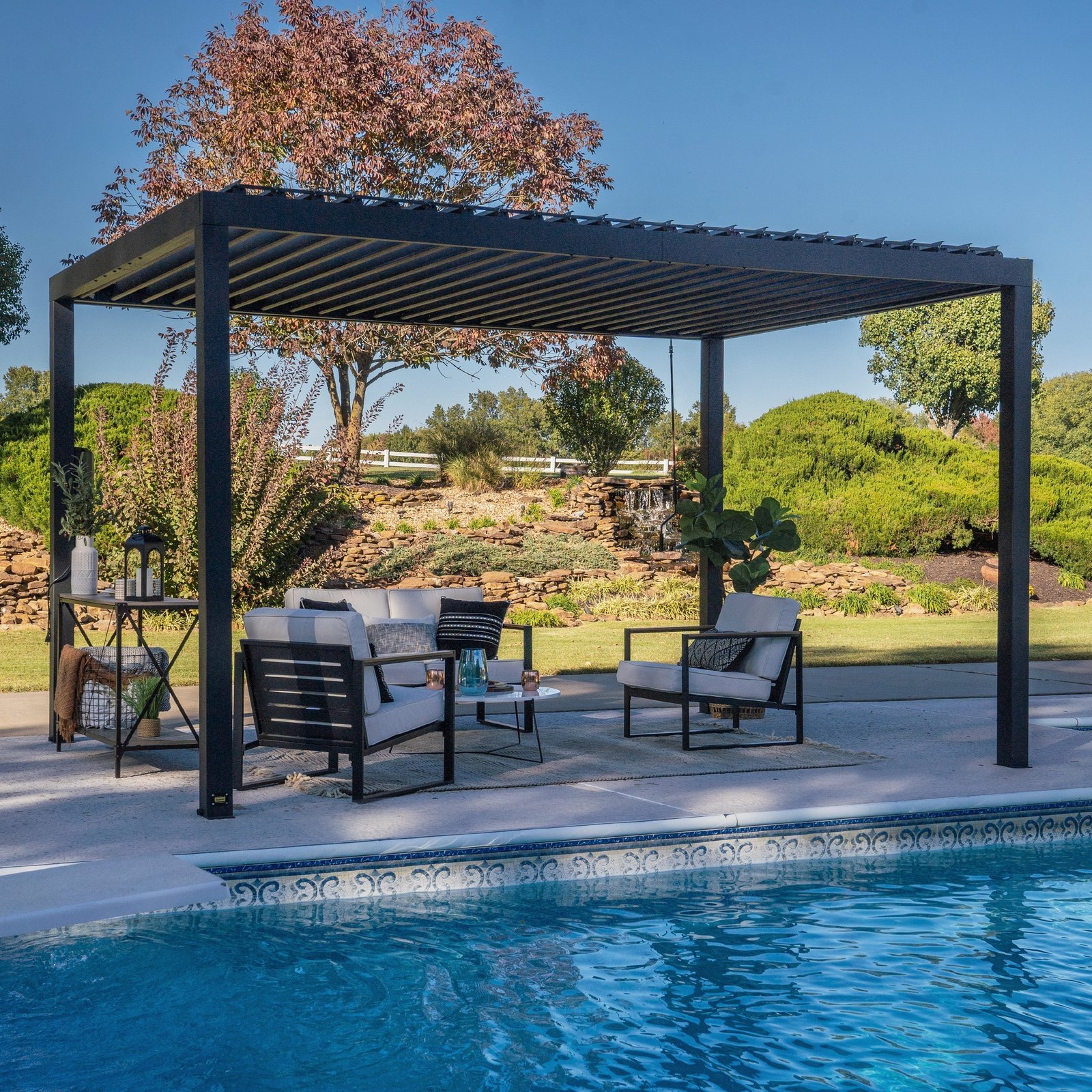 backyard-discovery-hero-1-open-roof_be55bc11-c969-444f-94f9-d02f0d3c93d7-1.jpg 14x10 Sarasota Steel Louvered Pergola - Image 1