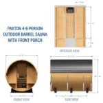 Paxton Outdoor Barrel Sauna with Porch – 4-6 Person - Image 2